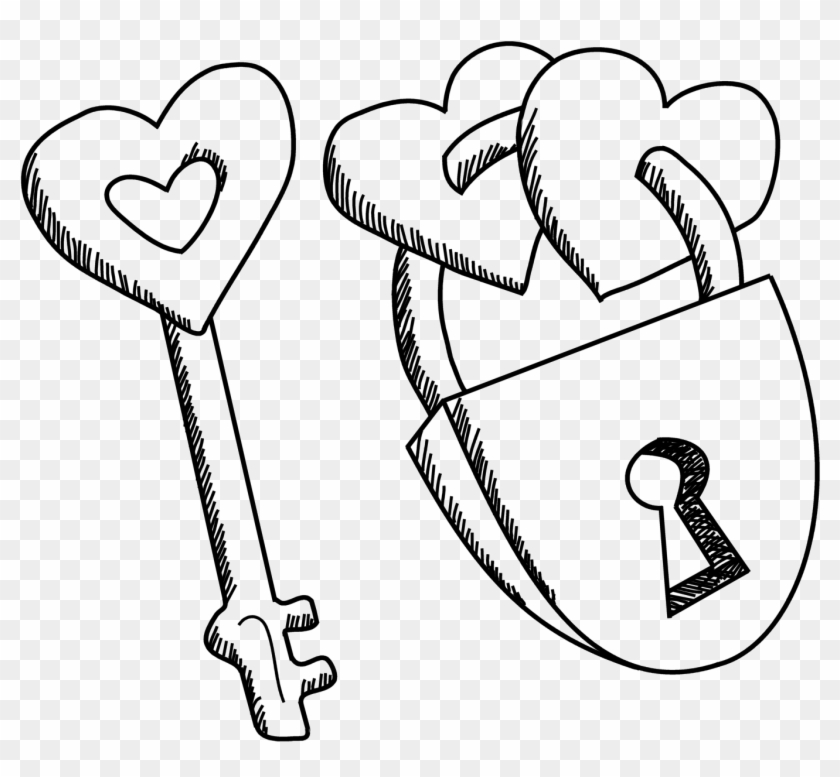 Easy Heart And Lock Drawings , Png Download - Heart Lock Drawing Easy Clipart #2500790