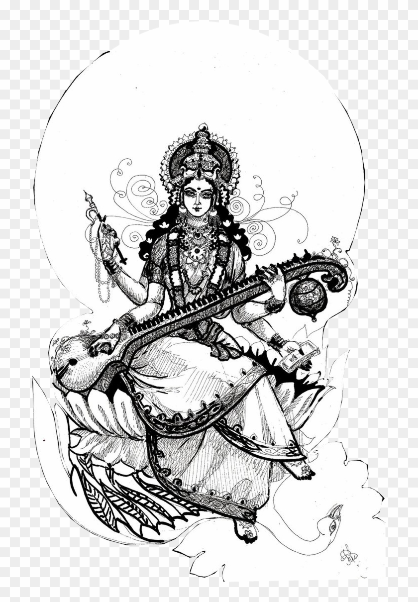 Saraswati Drawing Sketch - Drawing Of Saraswati Hd Clipart