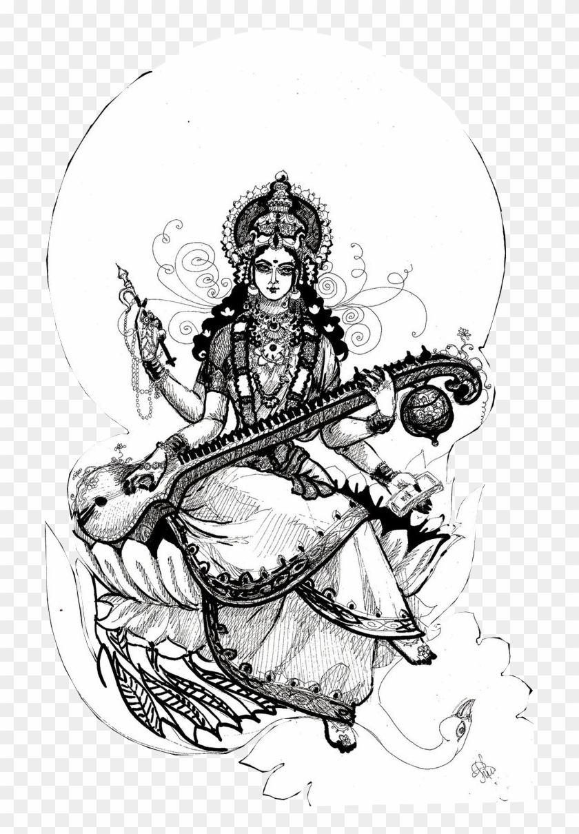 Saraswati Drawing Sketch - Drawing Of Saraswati Hd Clipart #2502554