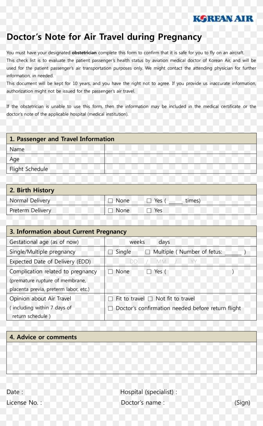 Medical Doctors Note Air Travel During Pregnancy - Korean Air Clipart #2507985