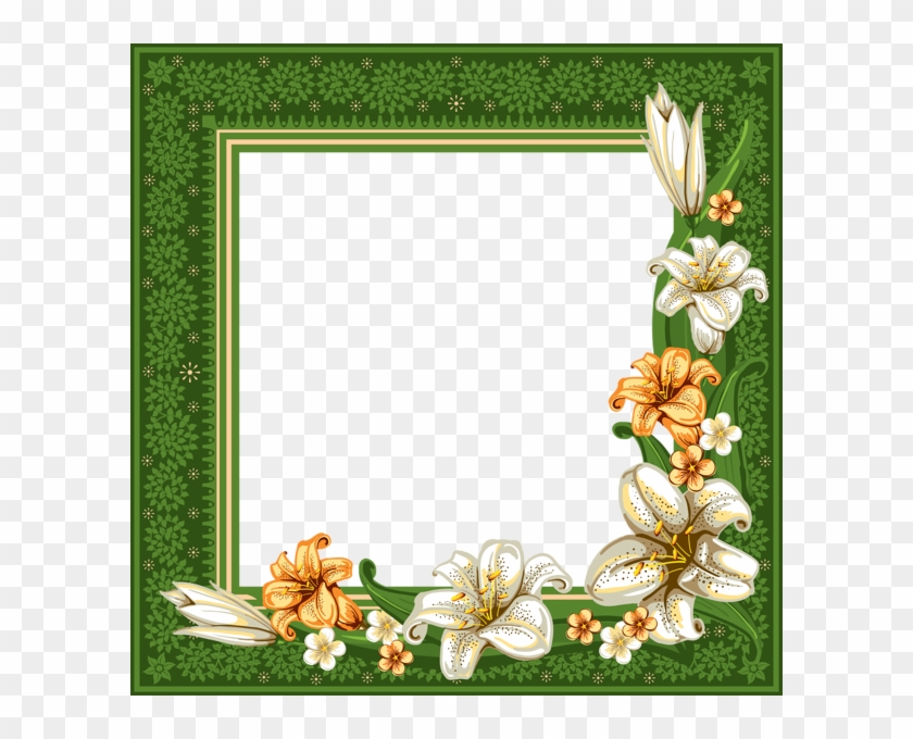 Green Transparent Frame With Flowers - Frame Transparent Flower Border Clipart