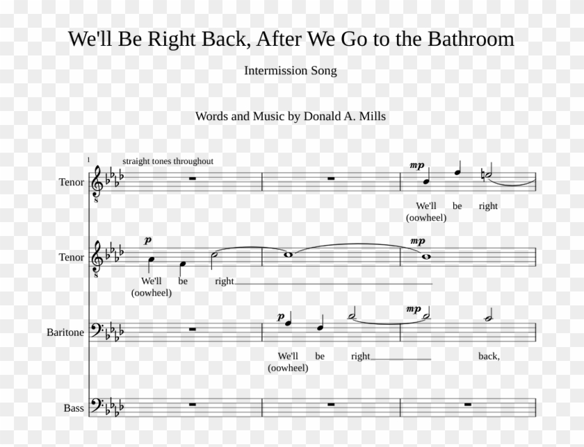 We'll Be Right Back, After We Go To The Bathroom Sheet - Sheet Music Clipart #2514624