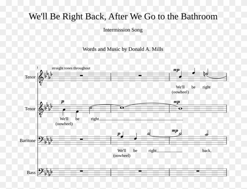 We'll Be Right Back, After We Go To The Bathroom Sheet - Sheet Music Clipart