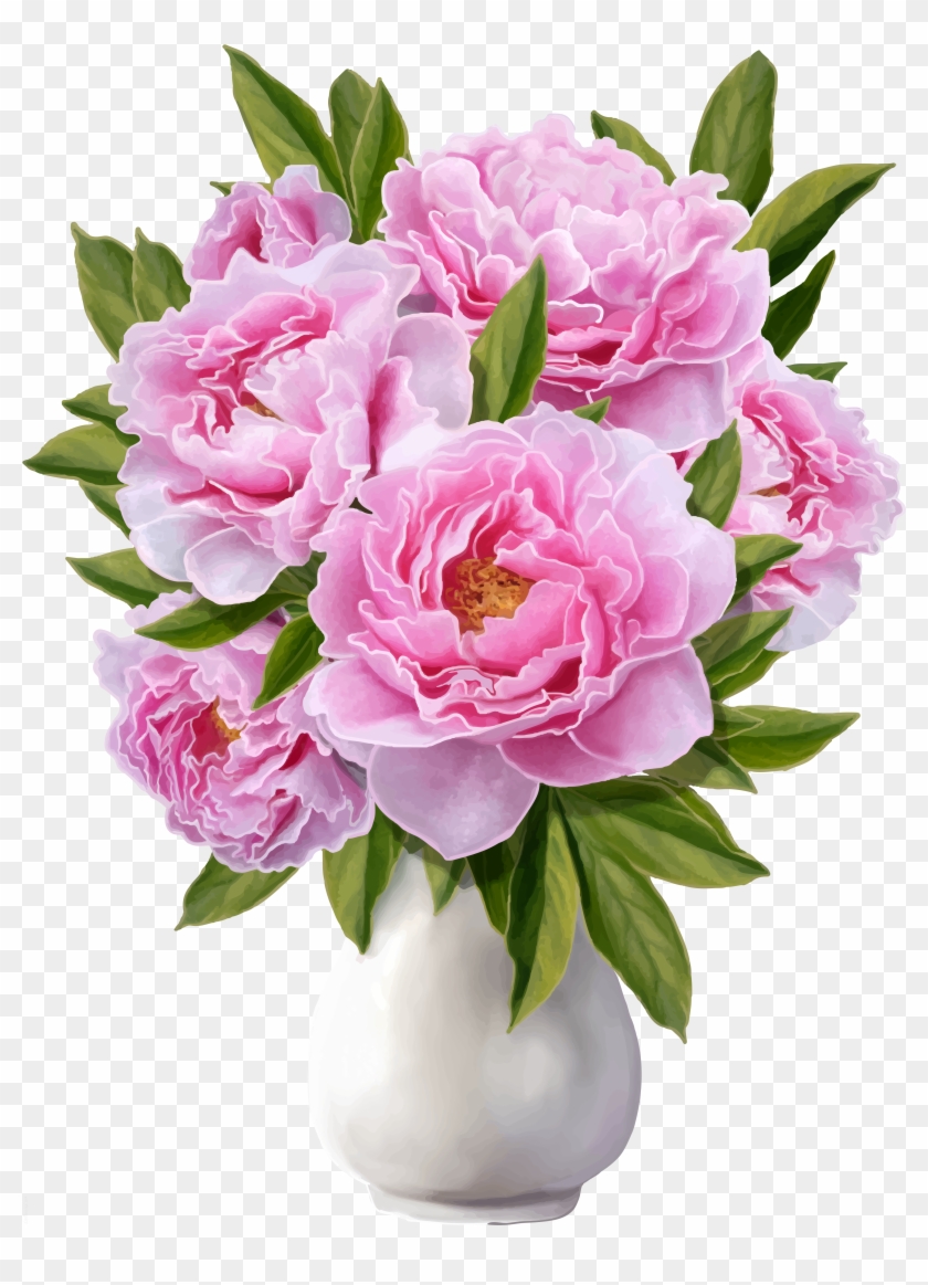 Bouquet Of Peonies Png - Flower Vase Png Peony Clipart