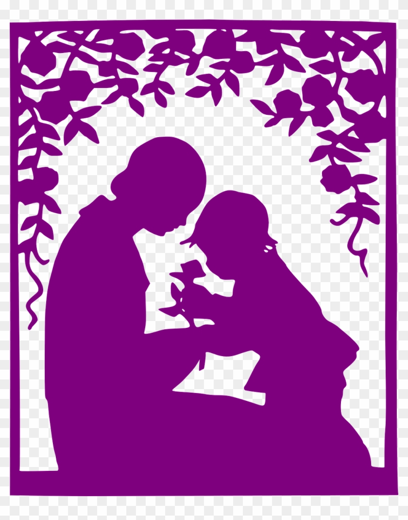 Mother Child Silhouette Purple Png Image - Grandmother With Grandkids Silhouette Clipart