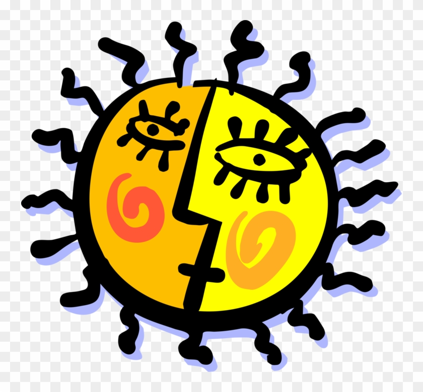 Vector Illustration Of The Personified Sun - Folk Art Images Of Sun Clipart