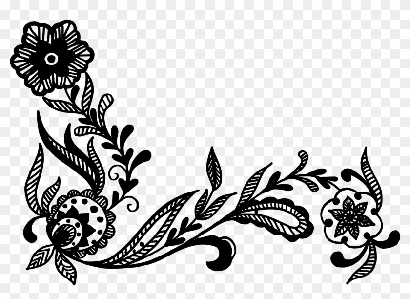 Free Download - Flowers Corner Black And White Clipart
