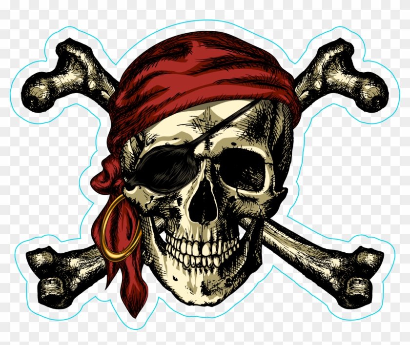 Pirate Skull And Crossbones Bandana Sticker - Pirate Skull And Crossbones Clipart #2523550