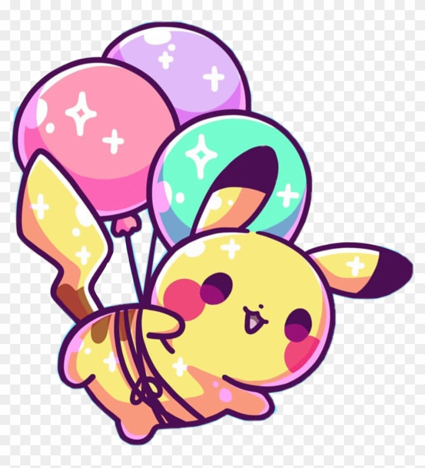 Pikachu Pokemon Cute Kawaii Pastel Balloons Sparkle - Jenni Illustrations Pikachu Clipart