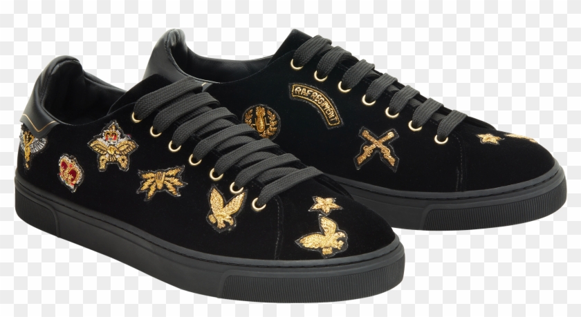 Low Top Sneakers With Embroidered Patches From Metallic - Skate Shoe Clipart #2525505