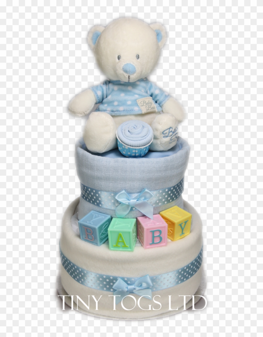Cute Two Tier Nappy Cake For Baby Boy With Baby Building - Cake Decorating Clipart #2526083
