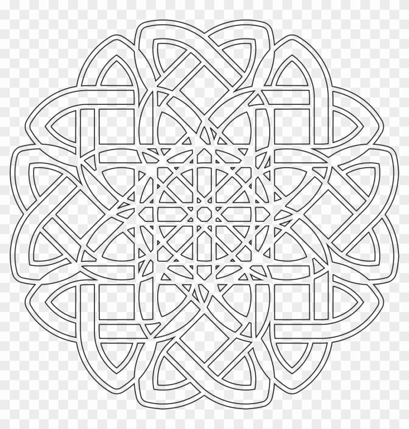 Geometric Interlacing Round Ornament Mandala Coloring, - Abstract Line Art Png Clipart #2543059