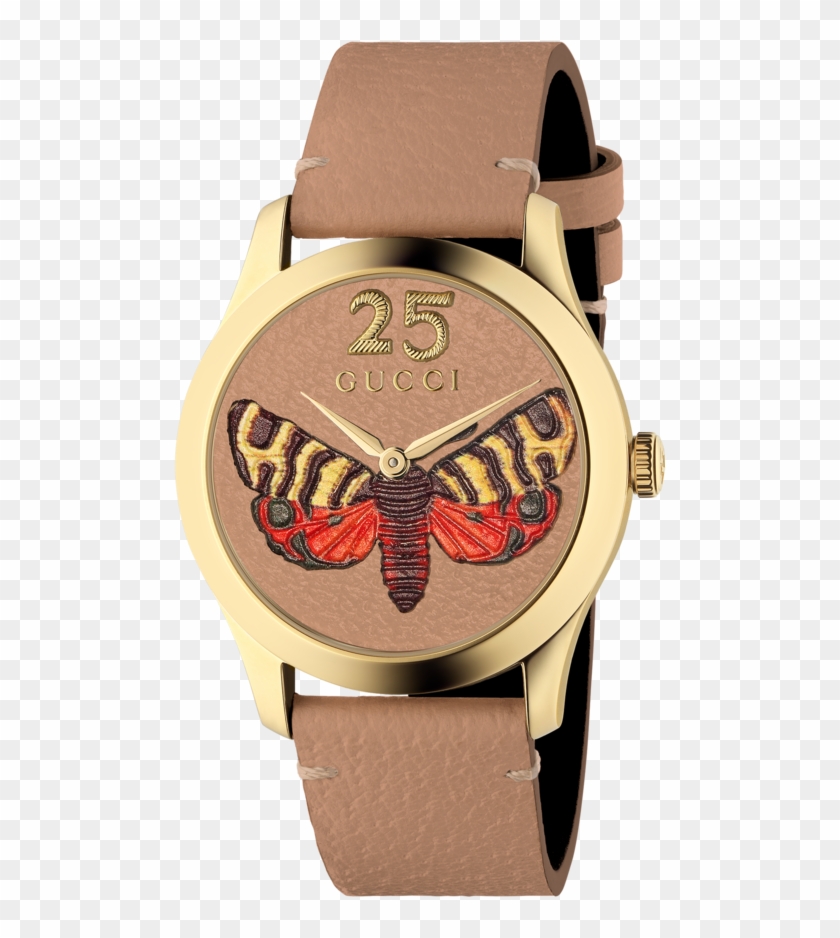 Gucci G-timeless Butterfly Leather Dial Pvd Gold Plated - Gucci Watch Clipart #2548640