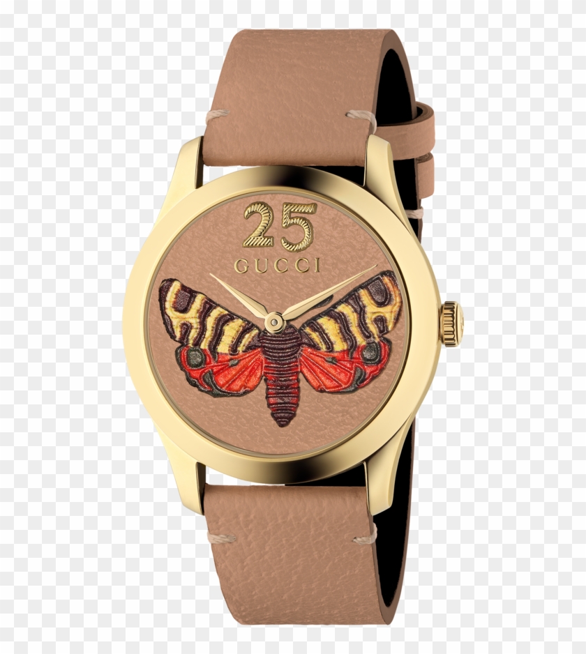 Gucci G-timeless Butterfly Leather Dial Pvd Gold Plated - Gucci Watch Clipart #2548640