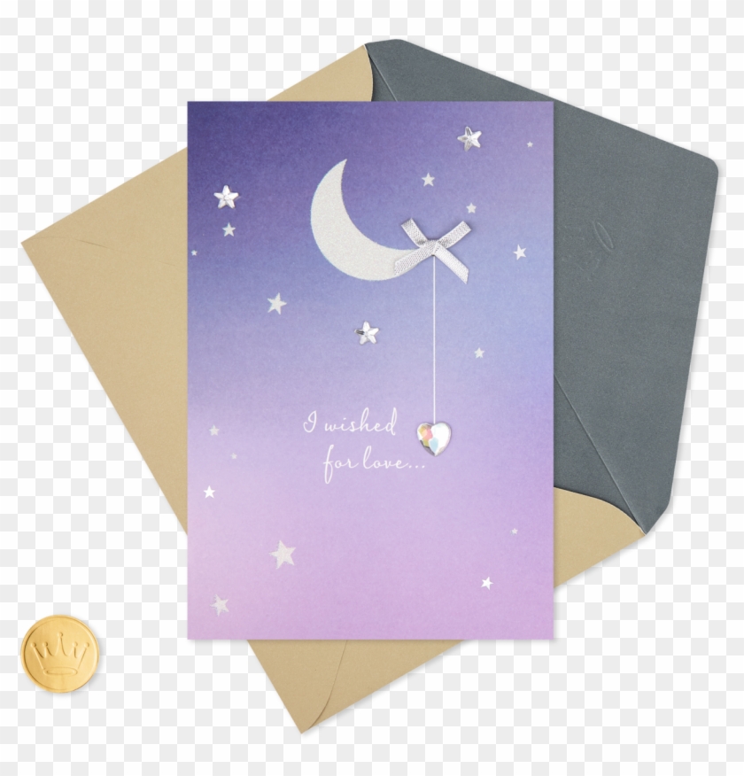 Silver Moon And Stars With Dangling Gem Anniversary - Greeting Card Clipart