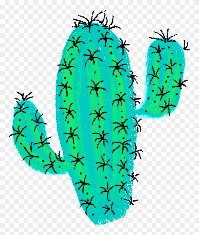 Green Drawing Cactus - Prickly Pear Clipart