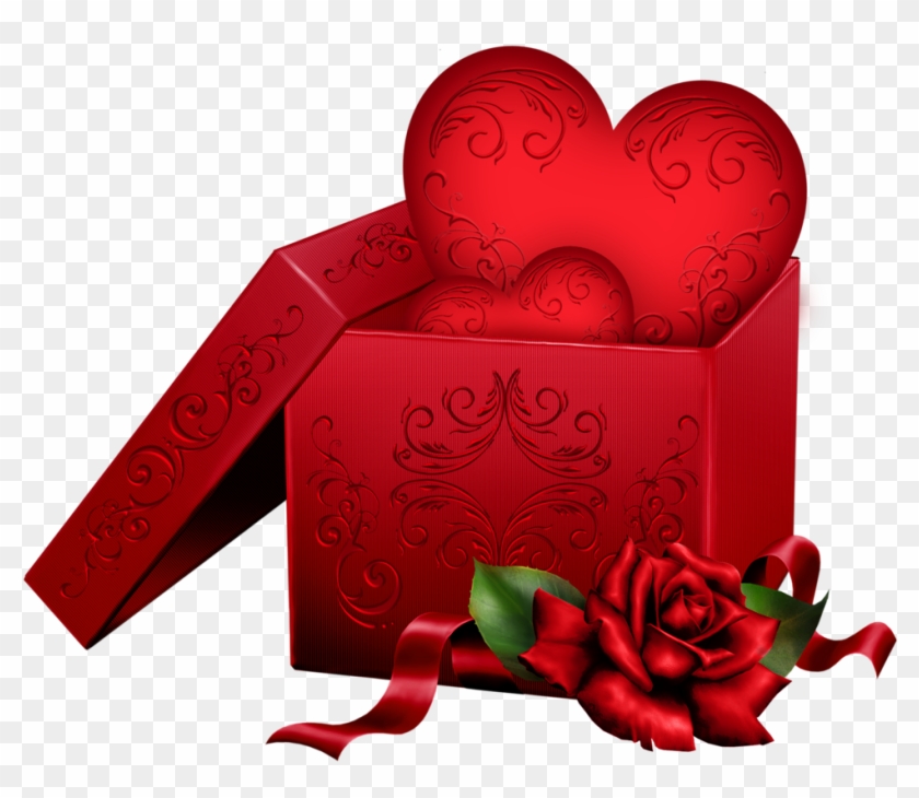 Transparent Gift Box With Heart And Rose Png Clipart - Valentine Transparent Clipart Png