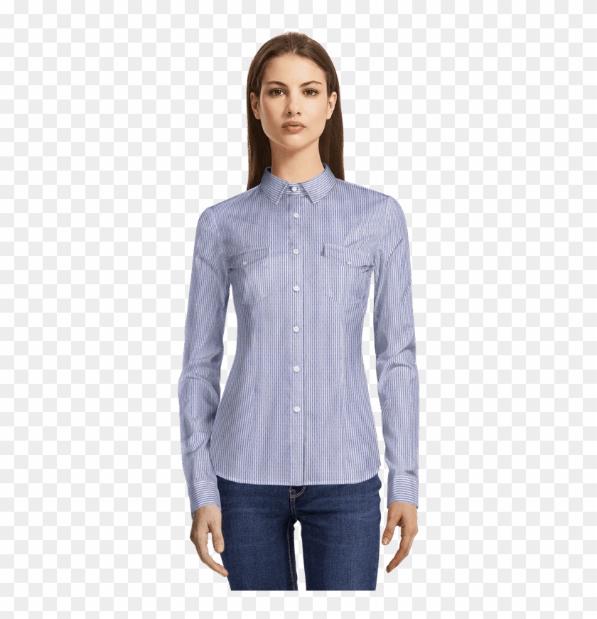 Blue Striped 100% Cotton Shirt-view Front - Blazer Azul De Rayas Clipart #2559351