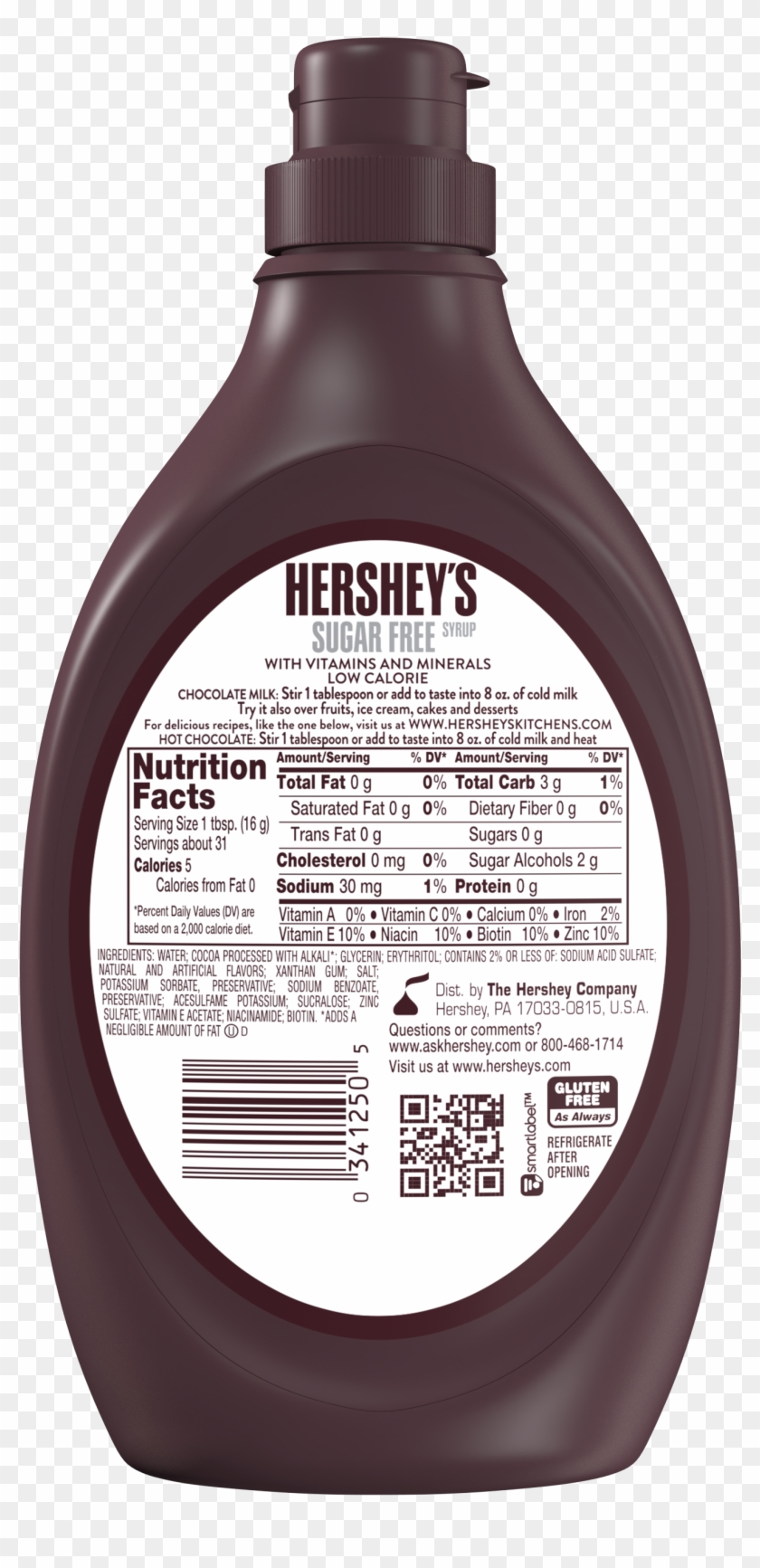 Hershey's Syrup (3000x3000), Png - Hersheys Sugar Free Chocolate Syrup Nutrition Clipart