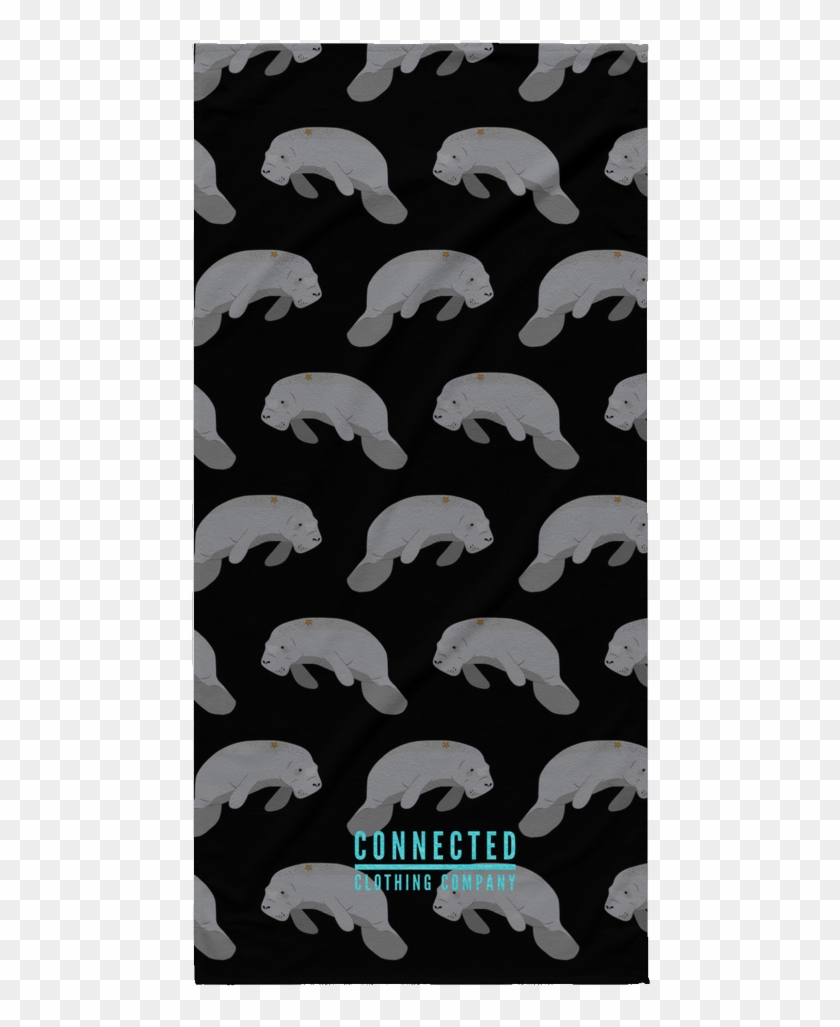 Manatee Print Beach Towel In Black - Manatee Clipart #2569650