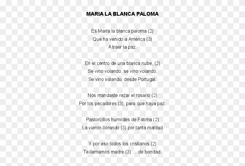 Letra De La Cancion Paloma Blanca Png Letra De La Cancion - Letra De La Canción Es María La Blanca Paloma Clipart #2582658