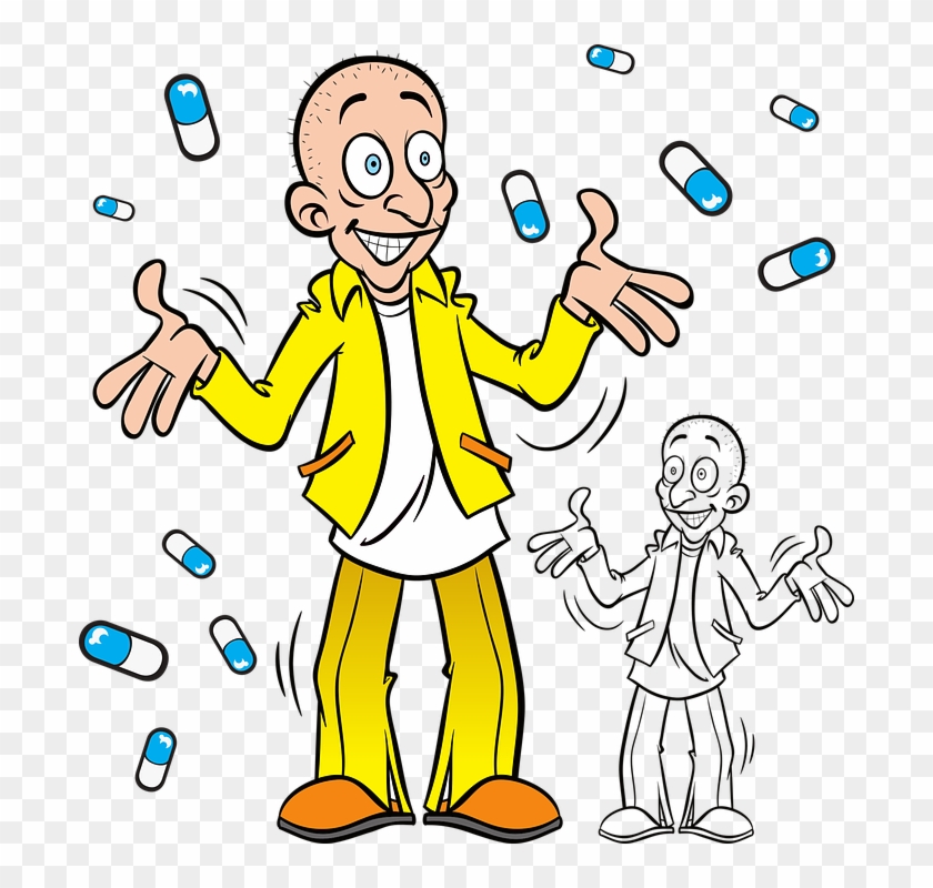 Man, Pills, Drug, Person, Male, Dance, Xtc, Addiction - Cartoon Clipart