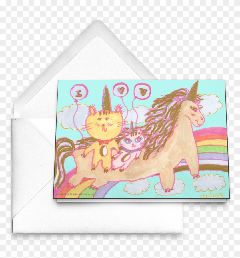 Unicorn With Kittens With "i Love You" Quotes In Balloons - Art Clipart