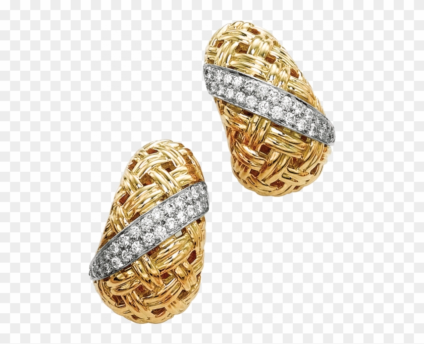 18kt Yellow Gold And Platinum Vannerie Diamond Accent - Gold Earrings Clipart