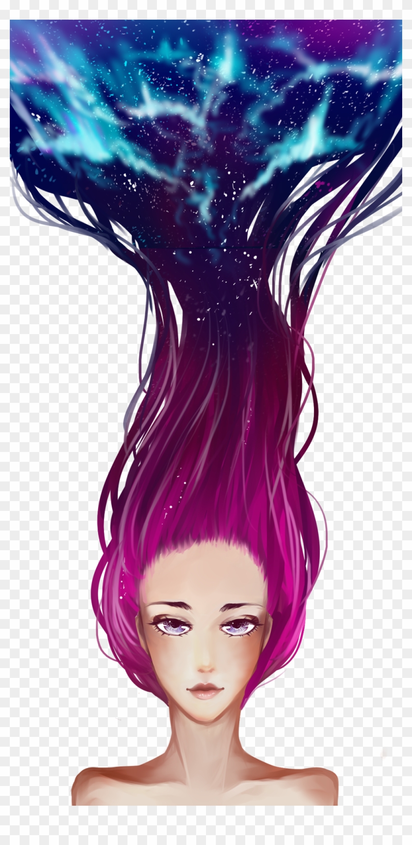 1000 X 2000 11 0 - Drawing Of Girl With Galaxy Hair Clipart