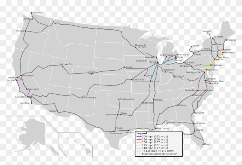 High Speed Rail Map - Railroads Through Time In The Us Clipart #261841