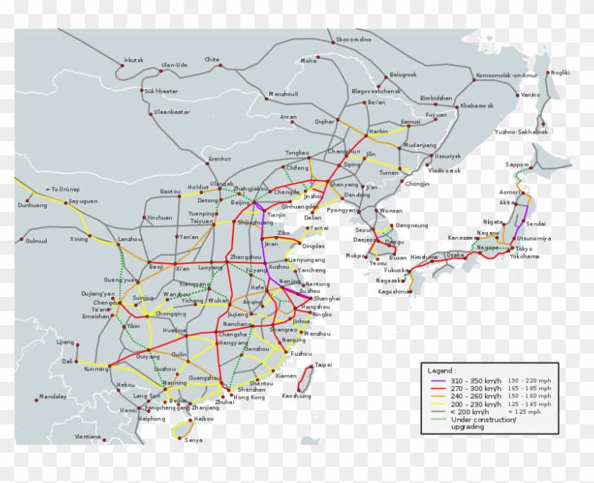 Operational High-speed Lines In East Asia - China High Speed Map Clipart