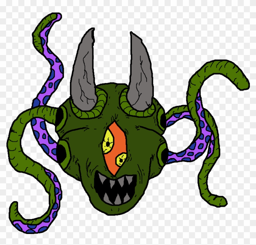 Horned Head Tentacle Monster - Cartoon Clipart