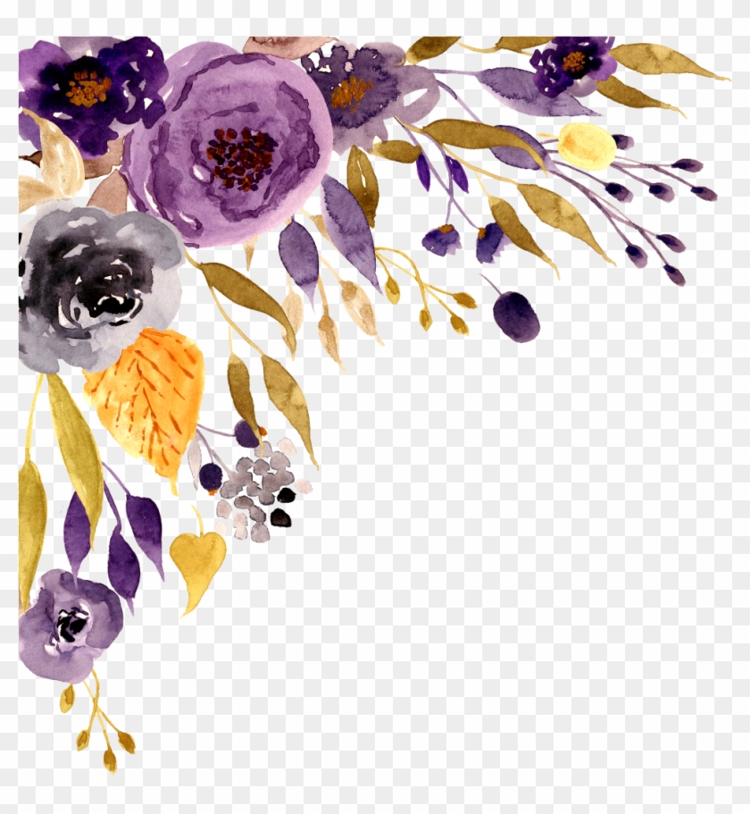 Flowers Floral Border Purple Watercolor Watercolor Clipart