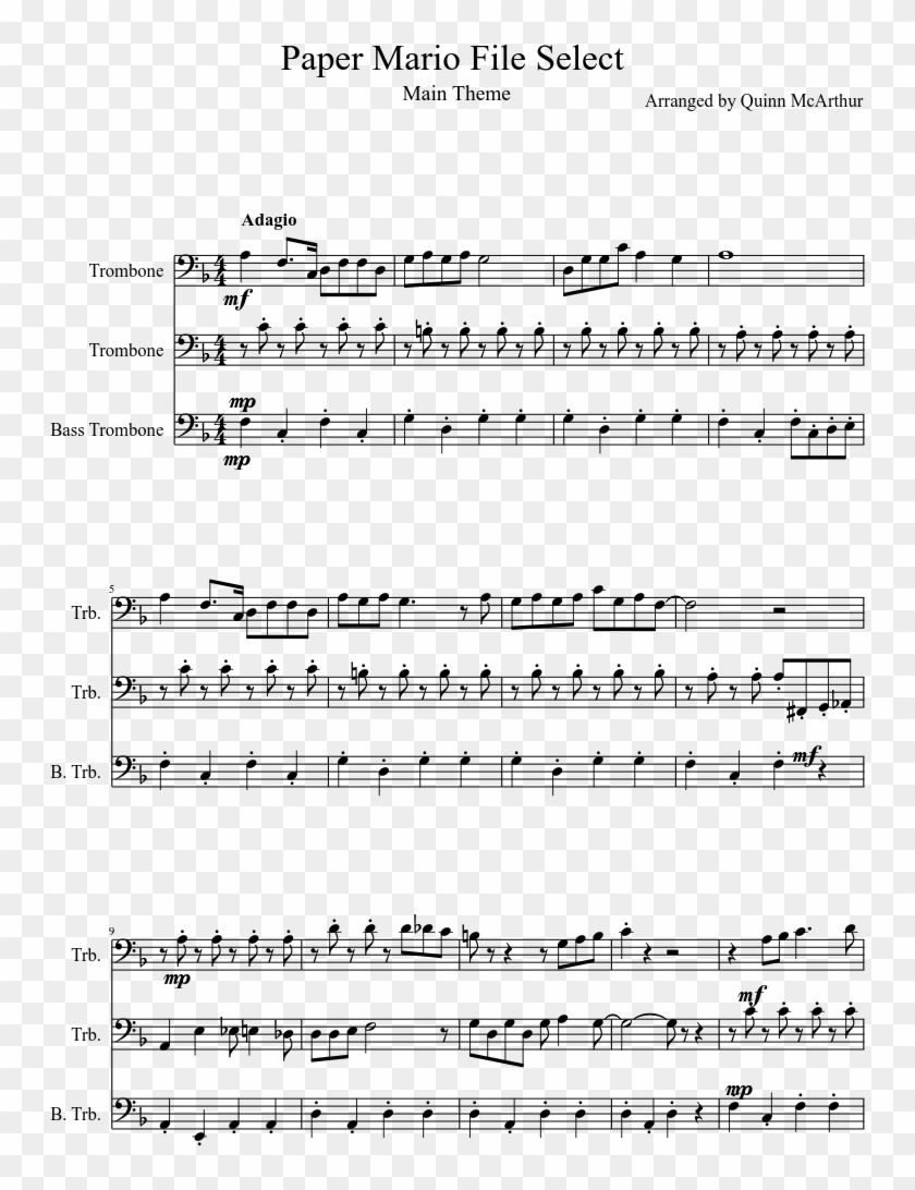 Print - Mario Theme Trombone Sheet Music Clipart #268533