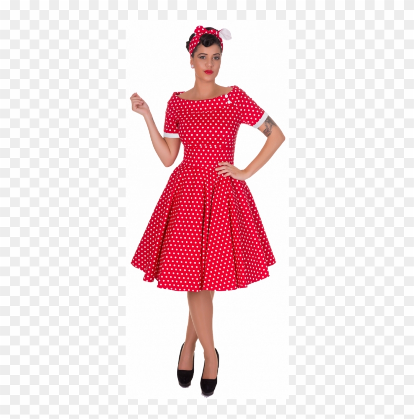 Darlene 50's Style Swing Dress In Red Polka Dot - Retro Red Polka Dot Dress Clipart