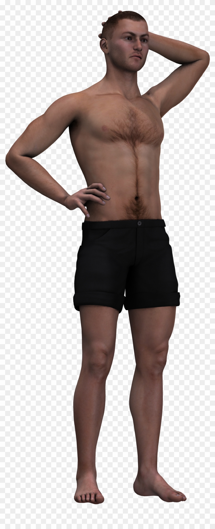 Man In Shorts And With A Naked Torso - Person Standing Clipart