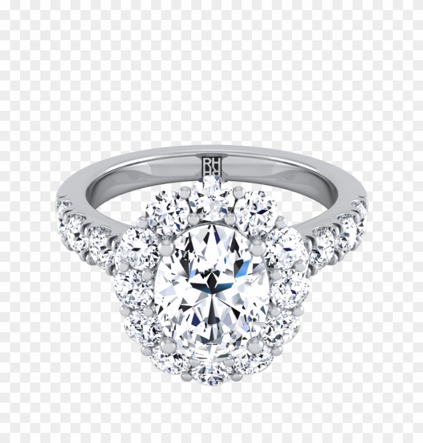 Oval Diamond Halo Engagement Ring With Pave Shank In - Danhov Engagement Ring Clipart #2603545