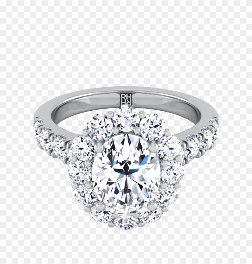 Oval Diamond Halo Engagement Ring With Pave Shank In - Danhov Engagement Ring Clipart