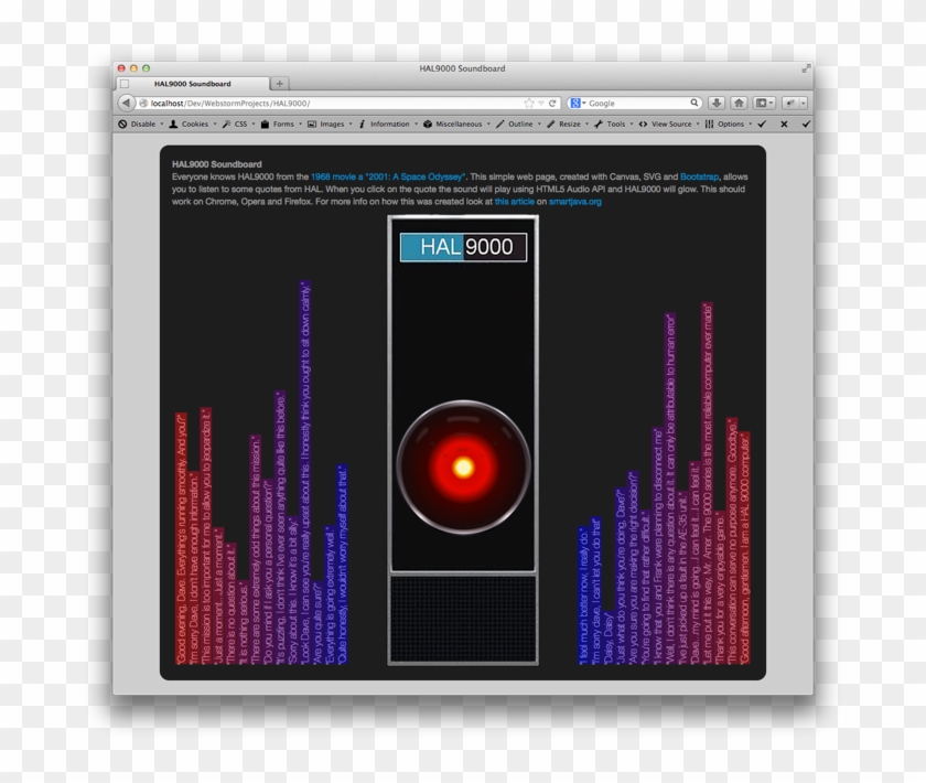 Hal 9000 Soundboard With Html5, Canvas And Html5 Audio - Hal 9000 Software Clipart #2606549