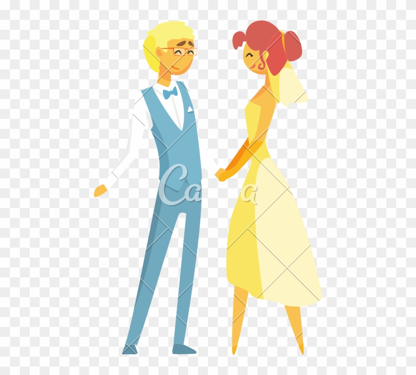 Bride And Groom Holding Hands - Illustration Clipart #2606803