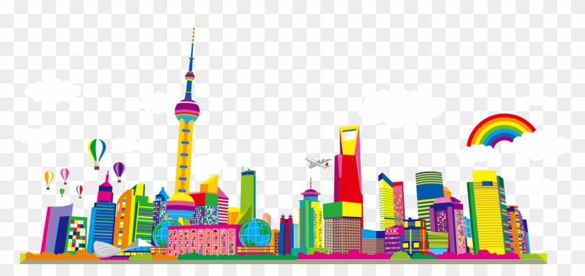 Cityscape Clipart Colored - Dessin Ville Gratuit - Png Download #2606832