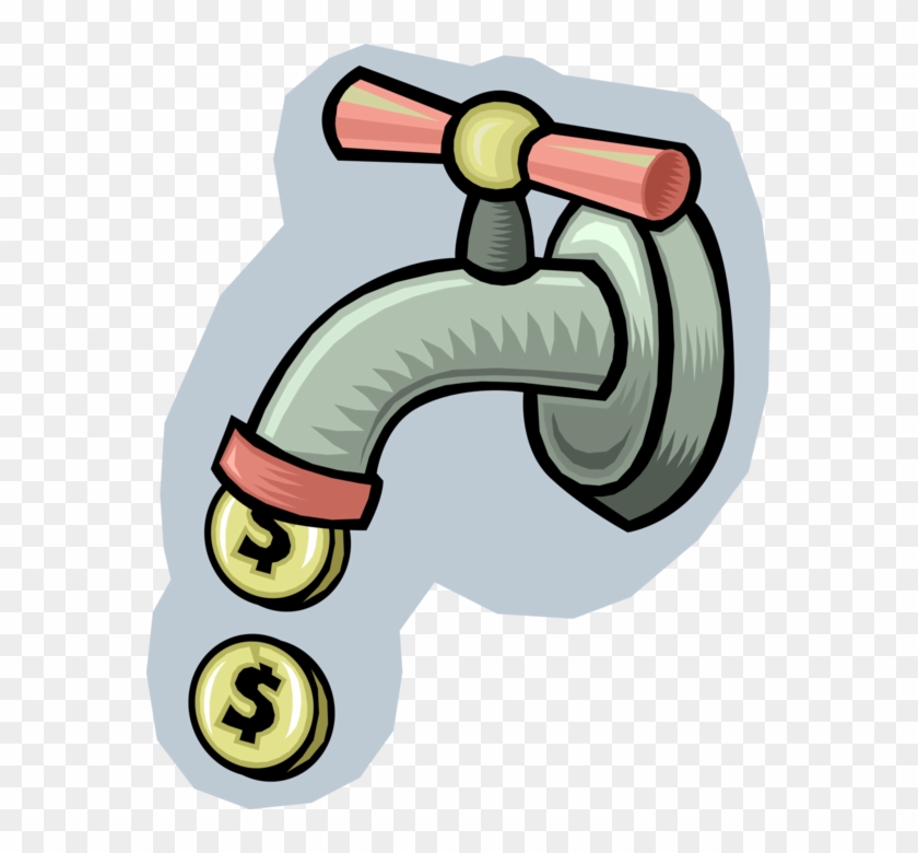 Vector Illustration Of Water Tap Faucet Spigot Dripping - Save Water Save Money Clipart