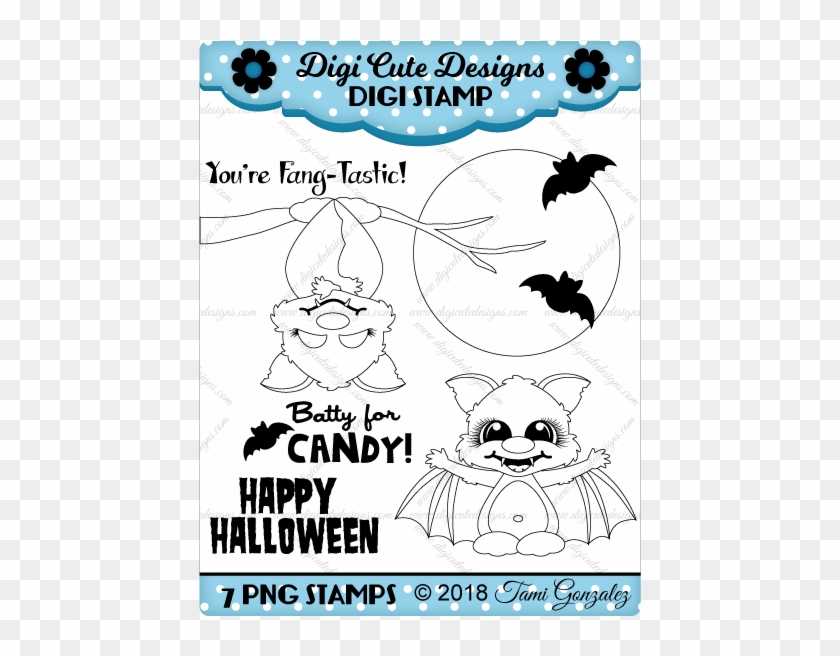 A Little Batty Digi Stamp-halloween, Bat, Moon, Branch - Portable Network Graphics Clipart #2609566