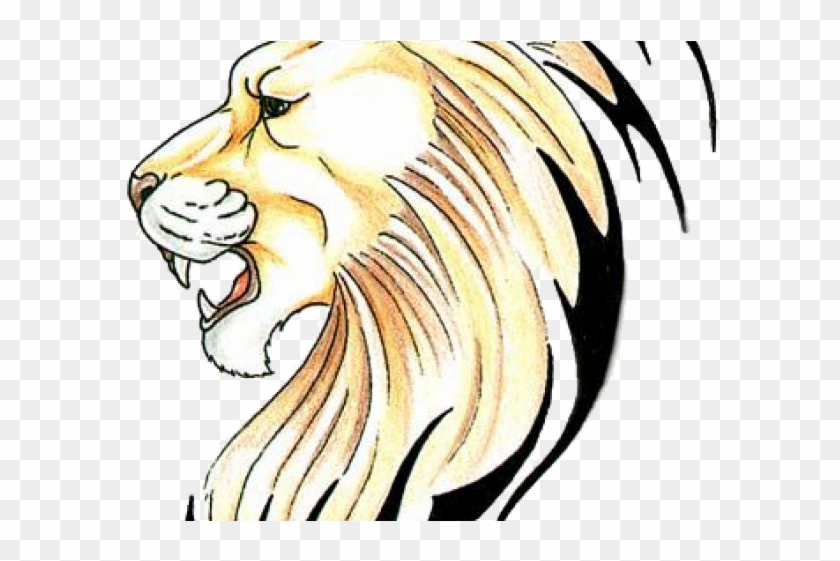 Lion Tattoo Clipart Bike - Lion Roaring Side View Drawing - Png Download