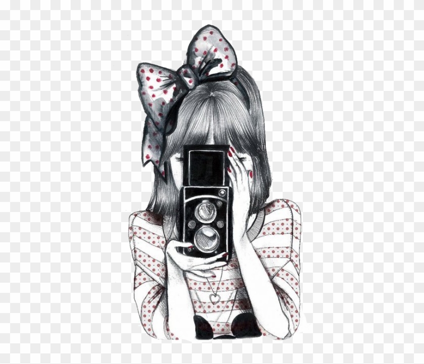 Drawing Collages Tumblr - Cute Girl With Camera Drawing Clipart #2620308