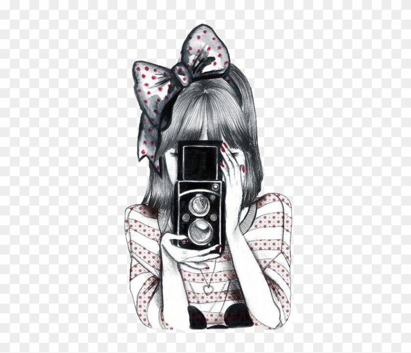 Drawing Collages Tumblr Cute Girl With Camera Drawing Clipart Pikpng