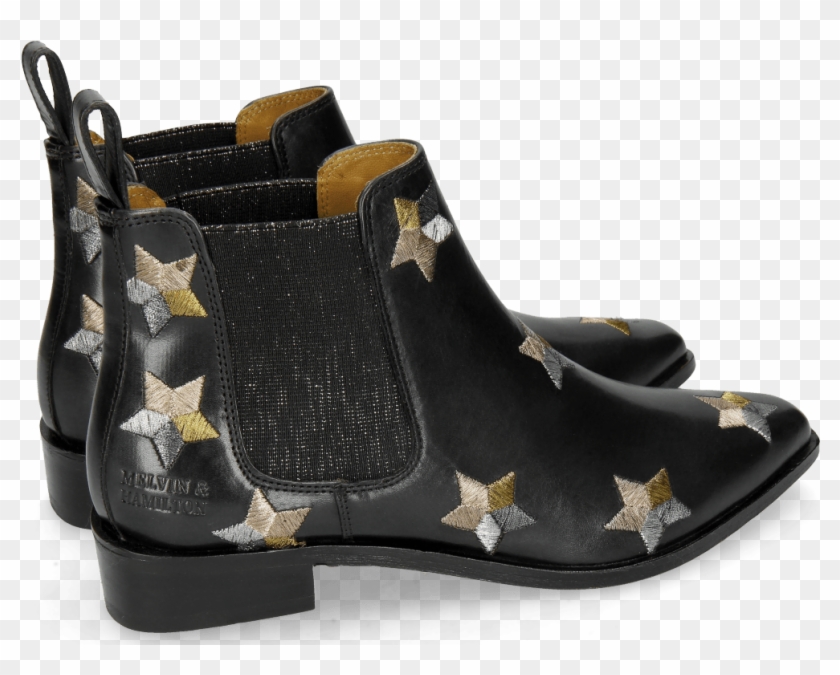 Ankle Boots Marlin 4 Black Embroidery Stars - Chelsea Boot Clipart