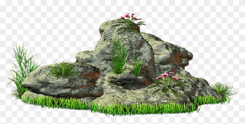#rock #stone #grass @ladymariacristina - Grass With Stone Png Clipart #2635393
