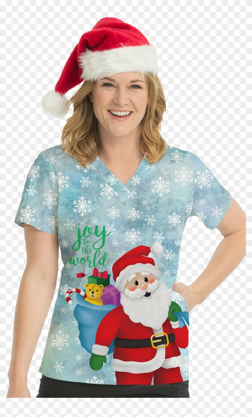 Medcouture Women's Christmas Scrub Top Joy To The World - Med Couture Clipart