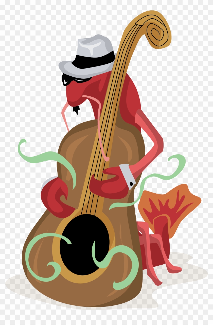 Crawfish Playing Bass Free Vector Clip Art - Crawfish Playing Instruments - Png Download #2643218